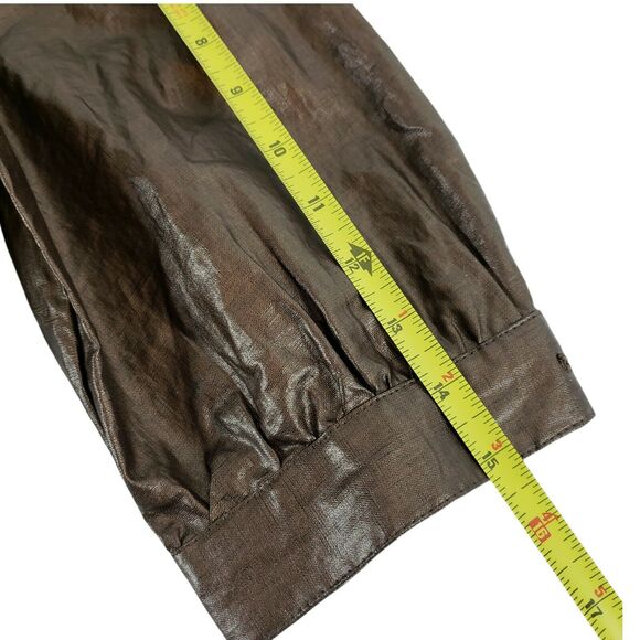 CHICOS 1 ( M ) Glossy Brown Coated Linen Casual Jacket 1/2 Sleeve FLAWS - Picture 7 of 10